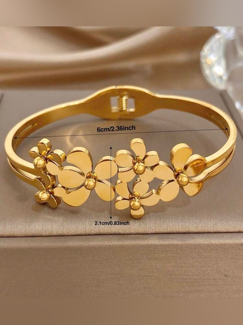 Gold Floral Cuff Bracelet - Picture 4 of 7